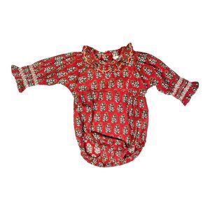 NWT Lali Kids 6M One-Piece Floral Cotton Romper Red Black Block Print